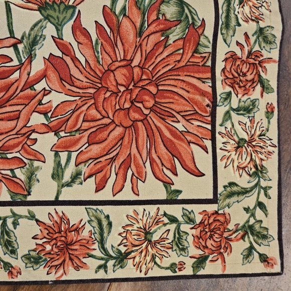 Vintage 90s April Cornell Danika Orange Cream Floral Placemats Set Of 3 Dahlia - Picture 3 of 11